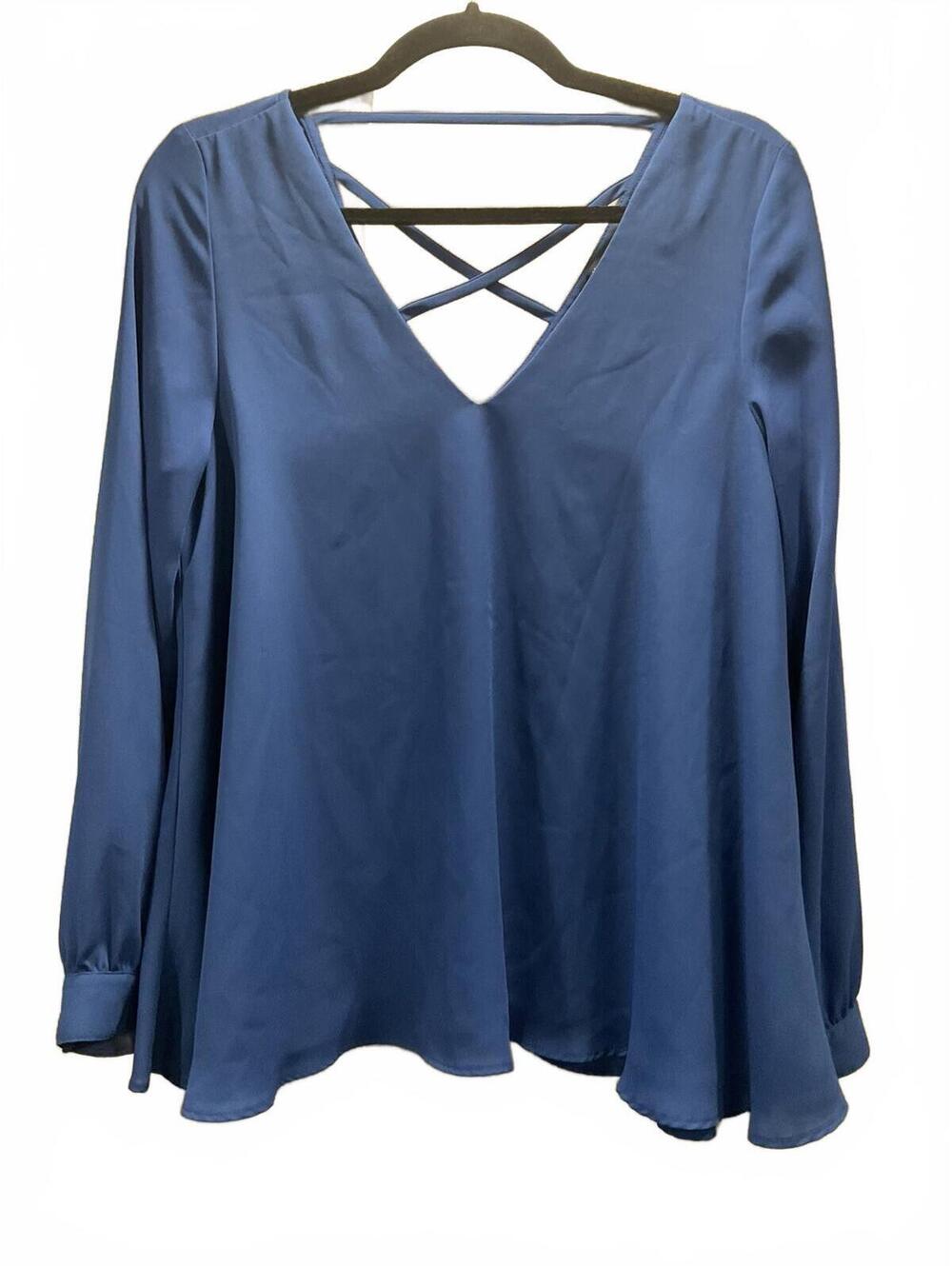 Karen Kane Womens Long Sleeve Open Back Blue Blouse Size Petite M
